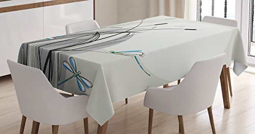 Ambesonne Dragonfly Tablecloth, Dragonflies On Flowers And Branches Flourishing Nature Spring Time Predator Print, Rectangular Table Cover For Dining Room Kitchen Decor, 60" X 90", Beige Black #TOP9