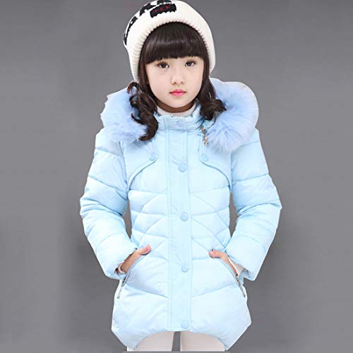 Srvnfbkt Girls Winter Coats Down Jacket Hooded Snowsuit Puffer Parka Overcoat Outerwear With Fur Hood (Blue, 7-8 Years) #TOP2