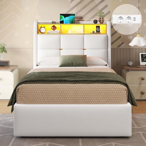 DICTAC Jugendbett 90x200 mit LED Beleuchtung und Steckdosenleiste...