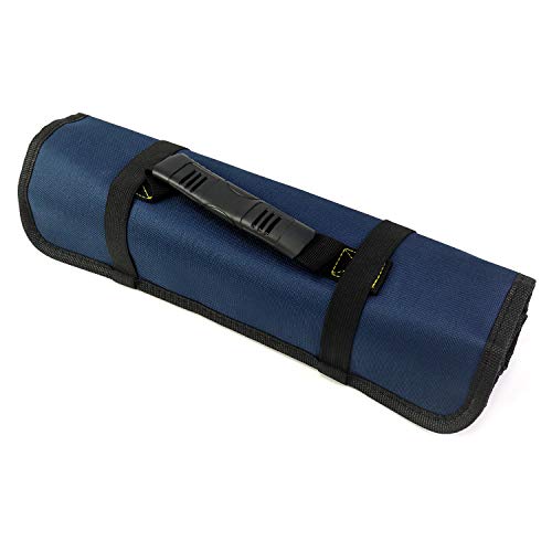 QWORK Roll Up Tool Bag Organizer, 22-Pockets Roll Up Wrench/Pliers Pouch Storage Bag for Electrician Plumber Carpenter Mechanic, Blue