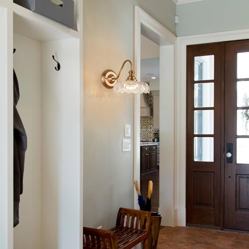 Image of HDDFL Vintage Wall Scone Bedside Wall Lamp Matte Brass Bedroom Light Fixtures in Door Lighting Fixture for Living Room Hallway Corridor