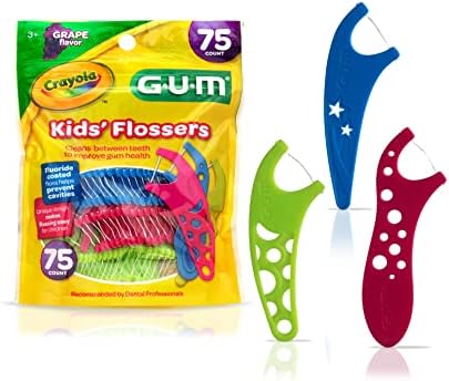 GUM-897 Crayola Kids' Flossers, Grape, Fluoride Coated, Ages 3+, 75 Count