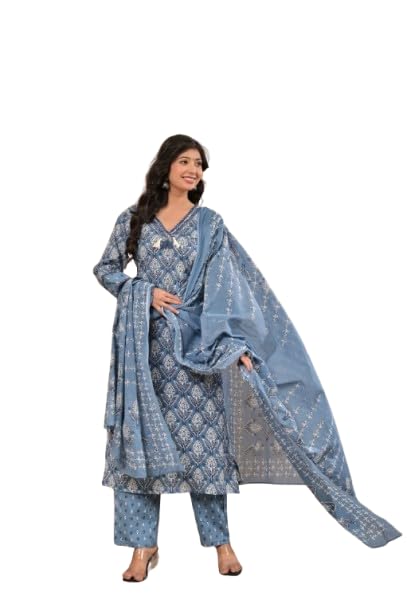 yashee Women's Pure Cotton Kurta Pant Dupatta Set | Heavy Neck Embroidered Straight Kurta for Casual, Office & Festive-picture-33