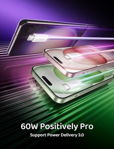 LISEN USB C Cable, 3-Pack [3.3/6.6/10FT] USBC to USBC Cable for iPhone 16e 15 Pro Max Charger Cord, 60W (3.1A) C to C Cable Fast Charging for Samsung S25/S24/23, Switch 2, iPad, MacBook — view 5