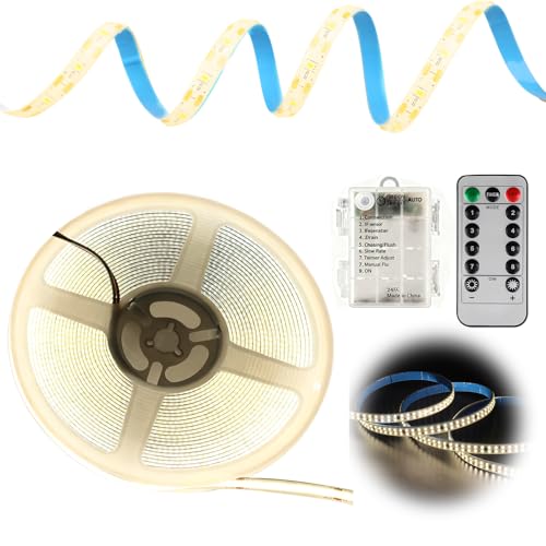 Bpzmm Battery LED Strip Lights with Remote Control 3 Meter Waterproof Self Adhesive Strip LED Lights Cuttable Timer for Bedroom Kitchen Mirror Cabinet Patio Birthday Party Wedding Decor Warm White