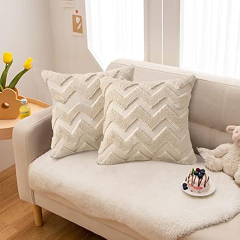 2er Set Sofakissen Dekokissen mit Füllung und Bezug, Wolle Super Weich Zierkissen 45x45CM Couchkissen Deko Boho Kissen Sofa Kissen Set Kuschelkissen für Schlafzimmer Wohnzimmer Hostel (Dunkelbeige) Cover