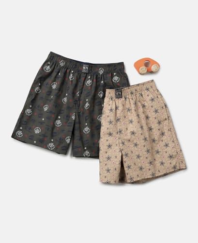 Image of Jockey UB08 Boy's Super Combed Mercerized Cotton Woven Fabric Printed Boxer Shorts with Side Pockets (Pack of 2)