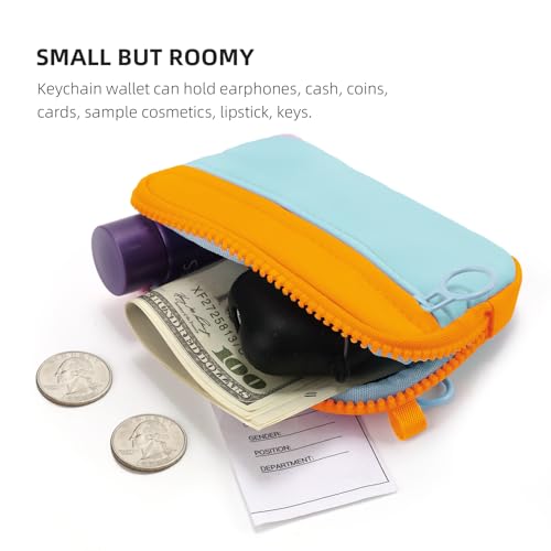 Image of The Iris Wallet Zipper Mini Coin Purse Keychain ID Holder Wallet | Zip Card Case with ID Window Purses for Women Mini Portable Keychain Wallet, Blue and Yellow with Lanyard