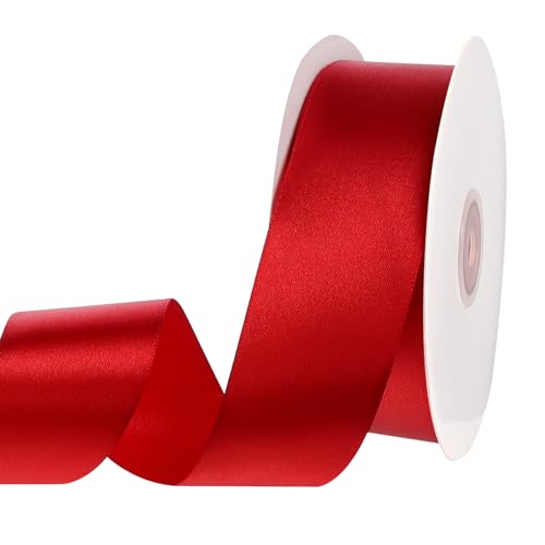 Image of woric Red Satin Ribbon 1.5 Inch 60 Yards for Gift Wrapping | Wedding Decor Ribbon for Flower Bouquet Handmade Roses Bridal Shower Bridesmaid Gifts Hair Bows Crafts Party Gift Wrapping