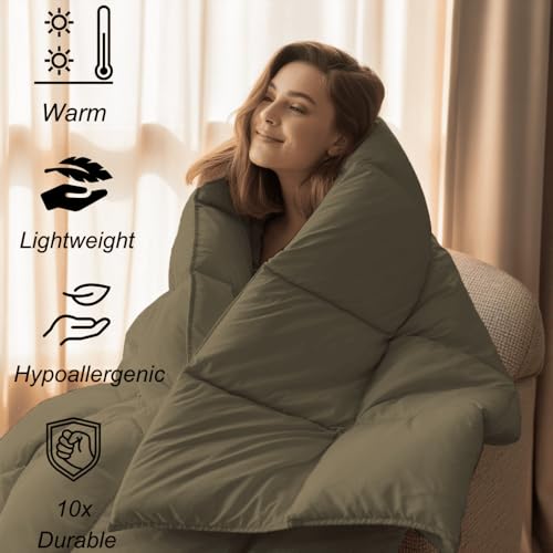 Image of Full Size Comforter Set - All Season Down Alternative Bedding Comforter Set - Quilted Duvet Insert with Corner Tabs - Box Stitched Blanket - Breathable, Soft - Taupe