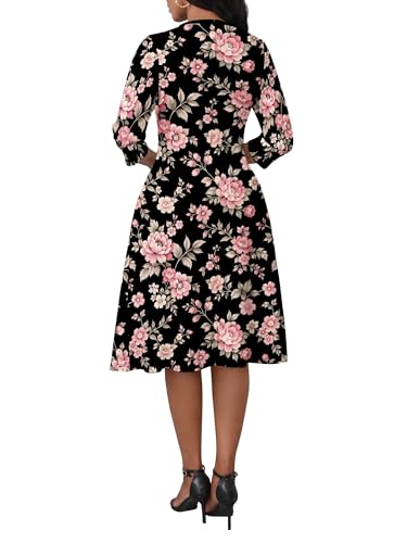Image of PinkPatty Women's Casual 3 /4 Sleeve Midi Dresses Fit and Flare Church Work Dress with Pockets
