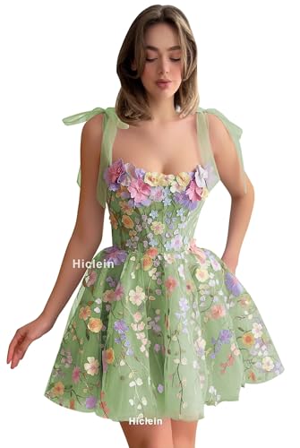 Floral Homecoming Dresses Tulle Short Prom Dresses for Teens Spaghetti Straps Flower Embroidery Cocktail Dress