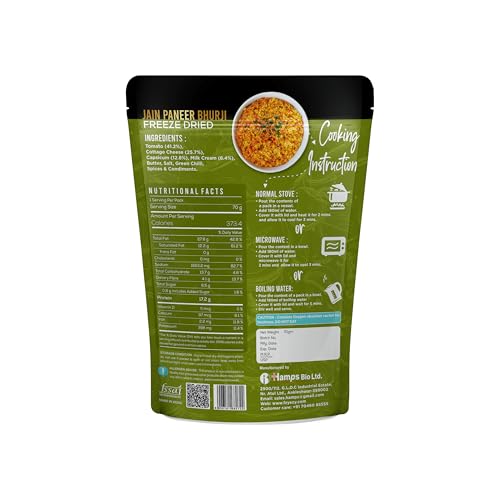 Image of FzyEzy Freeze-Dried Jain Paneer Bhurji - 70g | Authentic Jain Vegetarian Cuisine | Instant Gourmet Delight | No Onion, No Garlic | Ready-to-Eat Jain Meal | Gluten-Free & Preservative-Free | Convenient Travel-Friendly Indian Dish