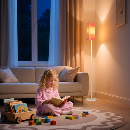 Image of Floor Lamp, Pole Lamp with Foot Switch, Modern Standing Lamp, Minimalist Freestanding Lamp (Bulb Not Included), for Living Room, Bedroom Office ETL Listed, White and Sakura Pink WCP07LD05