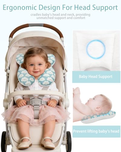 Image of KAKIBLIN Baby Travel Pillow, Baby Neck Pillow for Car Seat, U-Shaped Head and Neck Support for Stroller Pushchair, Soft Cooling Breathable Infant Head Pillow for Newborn Toddler