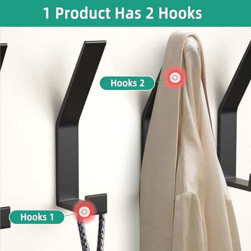 GOLUMU 8 Stück Kleiderhaken Schwarz, Garderobenhaken Wand Moderne Garderobenleiste Handtuchhaken zum Bohren für Jacken, Mäntel, Kleidung, Schals, Handtaschen und Mehr