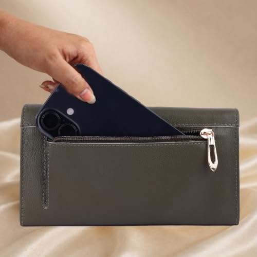 Image of Steve Jhonson Leather Wallet for Women - Mini Hand Purse with Card Holder - Women Stylish Clutch Purse - Cute Mini Ladies Wallet for Daily Use - Fancy Ladies Purse with Slim Design (Olive Green)