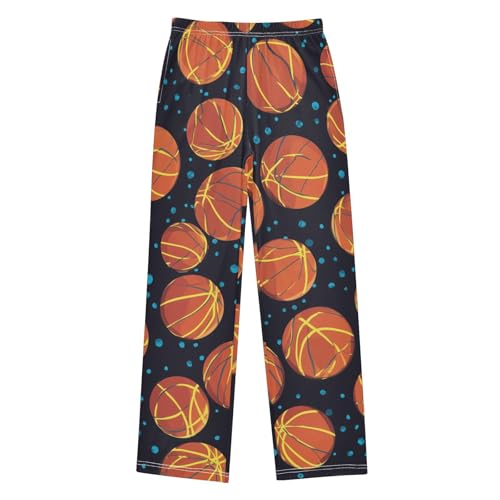 ZZXXB Basketball Pattern Boys Long Pants Soft Trousers Elastic Waist Kids Lounge Bottoms with Pockets S-XL
