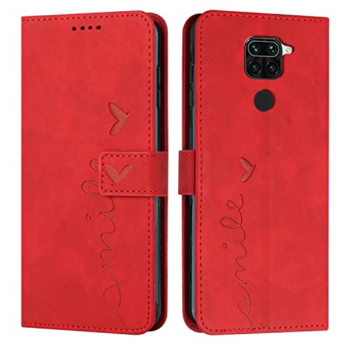 Cover per Xiaomi Redmi Note 9 10X 4G Flip Libro Libretto Custodia per Note 9 10X 4G Protezione Completa Slot per Scheda Funzione di Supporto pelle sintetica rosso