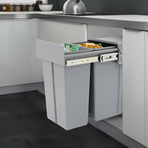 Caneca de basura extraíble doble 30L para cocina gris miniatura 3