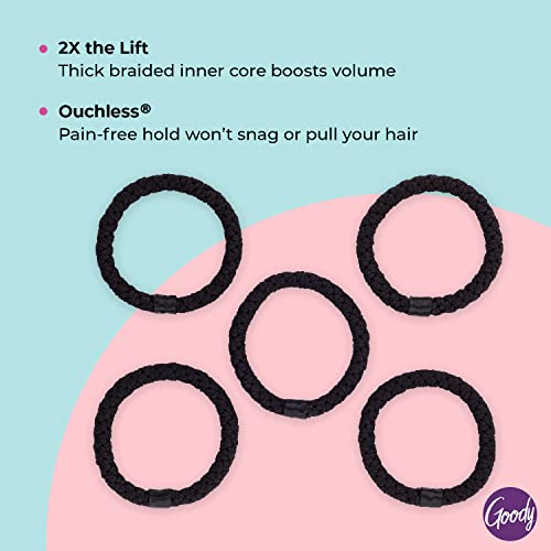 Goody-Volume-Boost-Ponytailers-Elastics-Hair-Tie-for-Fine-Hair-5-Count-Black-Ouchless-Pain-Free-Hair-Accessories-for-Women-Men-Boys-Girls-Perfect-for-Long-Lasting-Braids-Ponytails-More