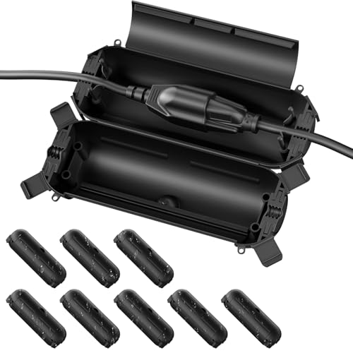 Image of Flemoon 9 Pack Outdoor Extension Cord Cover Waterproof, Cord Box for Outlet | IPX4 Waterproof Connection Protector for Straight Plug, Socket, Halloween, Christmas Holiday Decoration String Light, Black