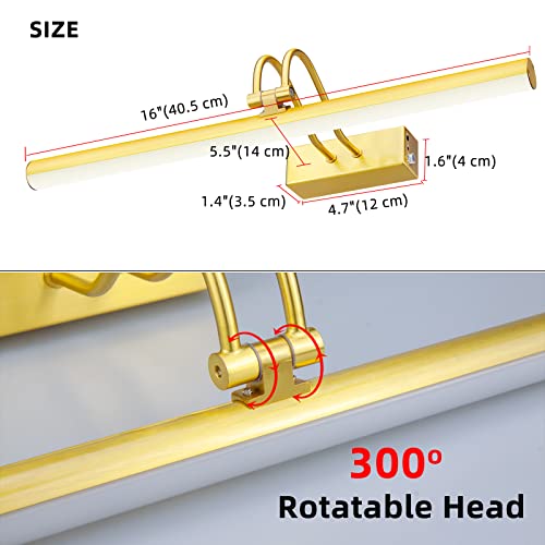 Image of RAIFOOLLY Picture Light, 2 Colors Art Lights for Paintings,16 inch inch Battery Operated Wall Light,Remote Control Painting with Timer and Dimmable for Frame, Portrait, Dartboard (BRASS), RF00300