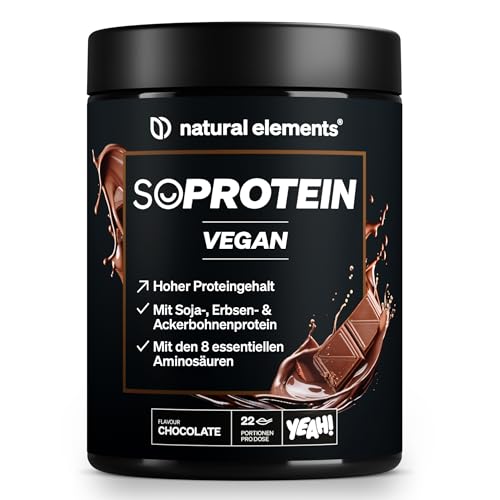 natural elements SoProtein Vegan Chocolate – veganes Proteinpulver – 660g – 21g Protein pro Portion – 22 Portionen – ideal zum Muskelaufbau, perfekte Löslichkeit – laborgeprüfte Qualität