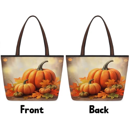 Large Tote Bag For Women Fall Maple Pumpkin Work Cloth Bags With Zipper Reusable Grocery Hand Bags Casual Travel Overnight Tote Purses Fit Travel,Work, Vacation,Beach, Shopping,Gifts3