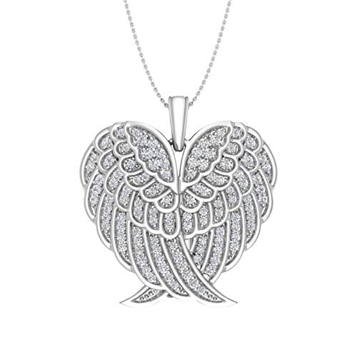 1 2 Carat Diamond Double Angel Feather Wing Heart Necklace in 925 Sterling Silver