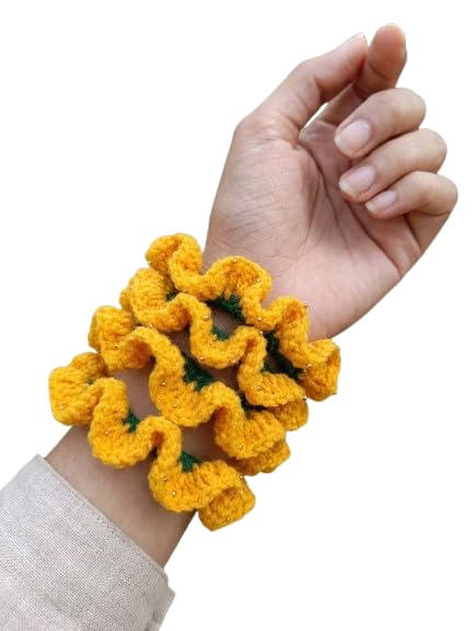 Handmade Woollen SCRUNCHIES for women, pack of 5, yellow in colour-image-20