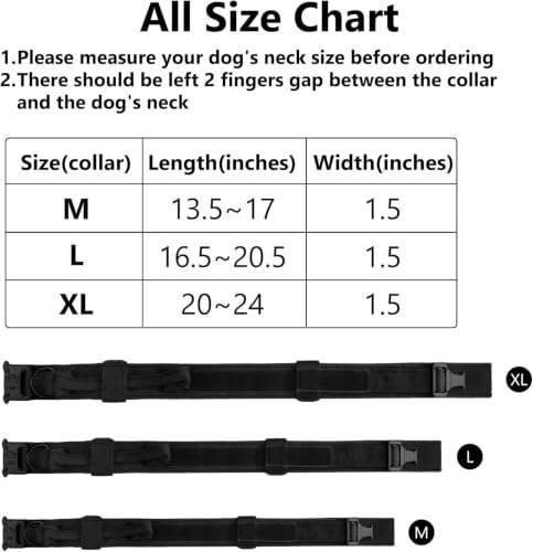 Image of Tactical Dog Collar and Leash Set, Adjustable Military Dog Collar with Control Handle and Heavy Metal Buckle, Dog Training Collar with Bungee Leash. (Army Green, Medium - Collar)