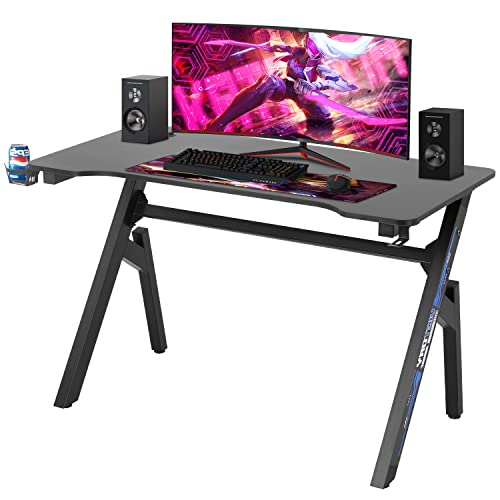 Image of FDW Computer Desk Gaming Desk Student PC Desk Writing Desk Office Desk Modern Ergonomic Racing Style Table Workstation Carbon Fiber Headphone Hook (47in, Blue)