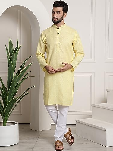 Image of SOJANYA (Since 1958 Men's Cotton Blend Checked Kurta and Churidar Pyjama Set