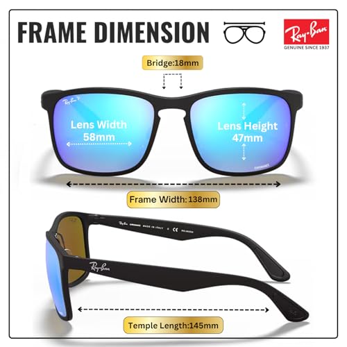 Image of Ray-Ban RB4264 CHROMANCE POLARIZED Square Shape Sunglasses for Men with Official Eyewear Kit