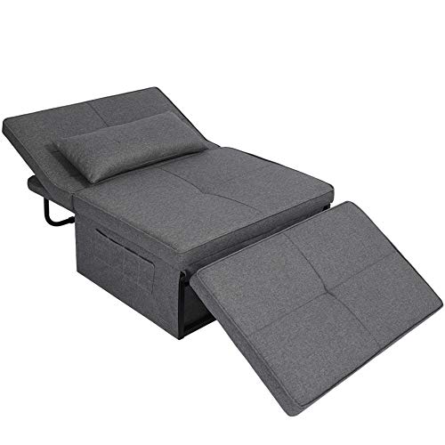 windaze Folding Ottoman Sofa Bed, 4 in 1 Multi-Function Chaise Lounge Morden Linen with 5 Position Adjustable Backrest Convertible Guest Fold Out Bed, Dark Grey