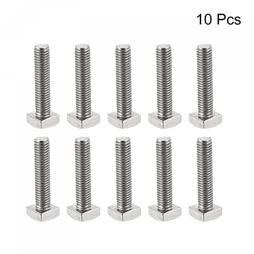Image of uxcell Square Head Bolt, 10pcs M5x20mm Fully Thread 304 Stainless Steel Grade C Square Machine Screws