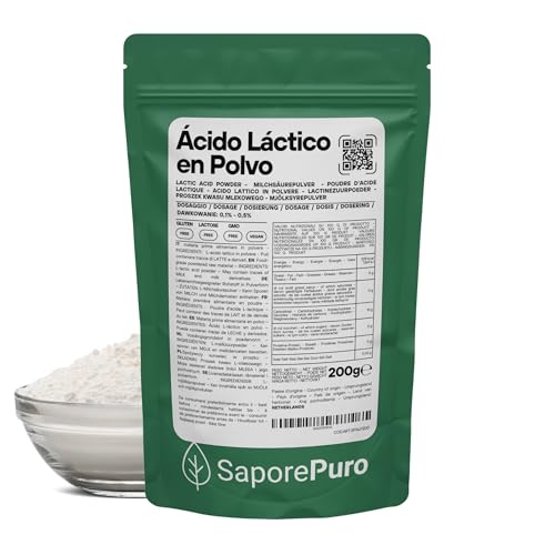 SaporePuro Ácido Láctico en Polvo 200 g – Pura Calidad Alimentaria – Para Panificación, Lácteos, Bebidas Fermentadas y Uso Cosmético
