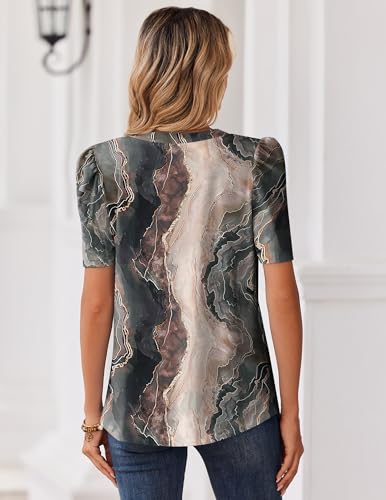 Image of Zeagoo Women Blouses Puff Short Sleeve Tops V Neck Dressy Casual Spring Shirts Boho Floral Cute Clothes 2026