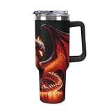 JOJOART 3d Anime Fire Dragon Tumbler with Lid And Straw 40oz Stainless Steel Cup Insulated, Large Capacity Car Cup, Leakproof Travel Tumbler Coffee Mug with Handle