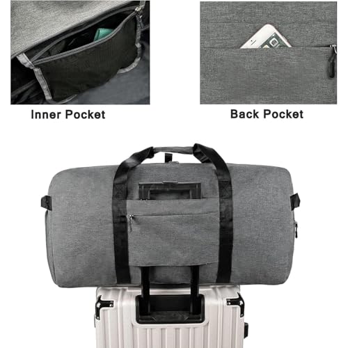 Travel Duffle Bag for Men, Extra Large Foldable Duffel Bags for Traveling with Shoes & Wet Compartment Waterproof Weekender Gym Bag for Men Women(150LDarkgrey)4