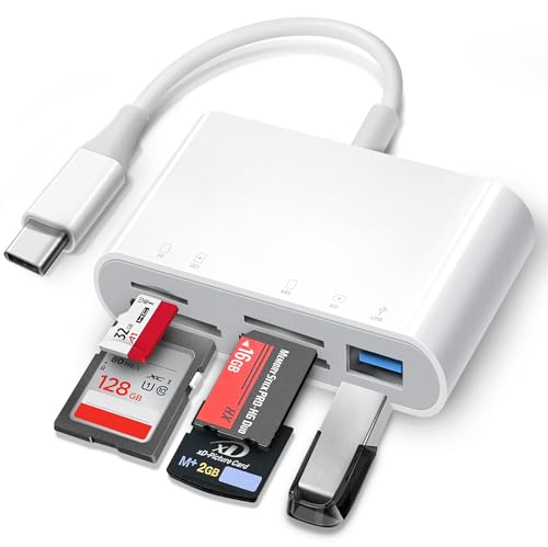 Image of ChiaoPio USB C SD Card Reader, 5 in 1 USB-C to Memory Card Adapter with SD MicroSD MS Memory Stick XD Picture Slots & USB Female Port Compatible with iPhone 15 iPad Mac MacBook Pro /Air /Mini Laptop