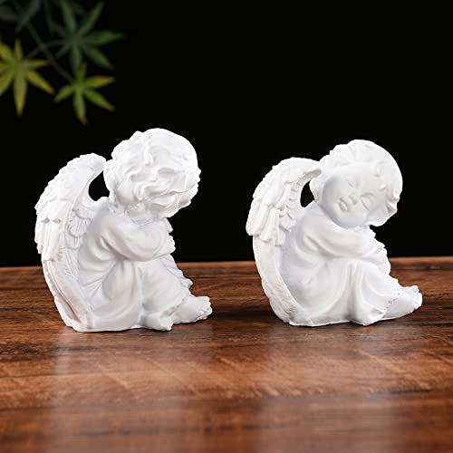 STCREE 2 PCS Resin White Sleeping Angle Statues Cherub Wings Baby Angel Figurine Attract Lucky Photographic Decoration Home Desk Decor TQGJST163 - Image 3