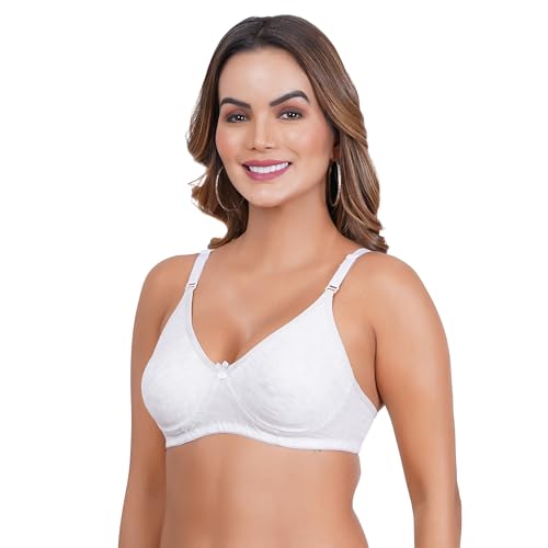 Image of Women Non Padded Bra in B, C and D Cup - Made of Pure Cotton Full Coverage Non Wired Pushup Soft Cup for T-Shirt Saree Dress Sports Garment for Daily Use Everyday