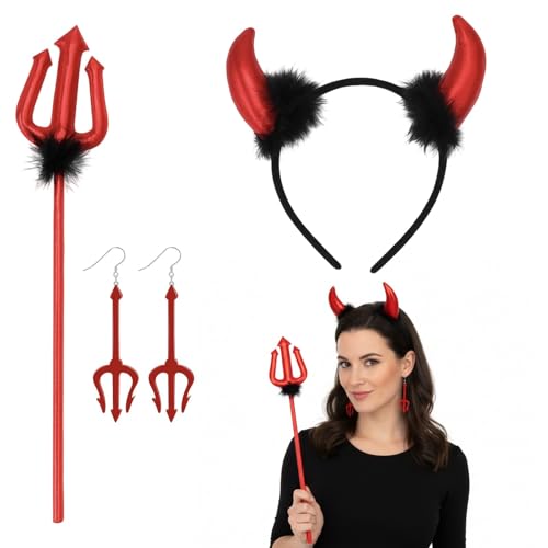 Halloween Haarreif Teufelshörner Teufel Kostüm Damen Haarreifen 4er Set für Kostümpartys und Themenevents Vielseitige Designs für verschiedene Frisuren Teufel Kostüm Damen Halloween Accessoires
