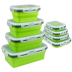 Collapsible Food Storage Containers – 4PC Stackable collapsible bowls With Airtight Lid, Vent – Perfect For RV Organization And Storage, Meal Prep, Lunch And More – Microwave, Dishwasher, Freezer Safe