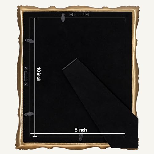Image of eletecpro 8x10 Vintage Picture Frame with Real Glass Cover, Ornate Antique Photo Frame, Display 8x10 Picture for Tabletop or Wall Hanging, Gold Home Decor for Gallery Art