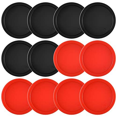Coopay 12 Pieces Home Air Hockey Pucks 2.5 Inch Heavy Replacement Pucks for Game Tables Equipment Accessories, 12 Grams (Red and Black)