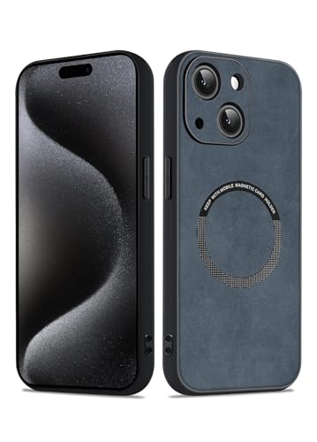 Coque pour iPhone 15 bleu daim MagSafe idéale en voyage