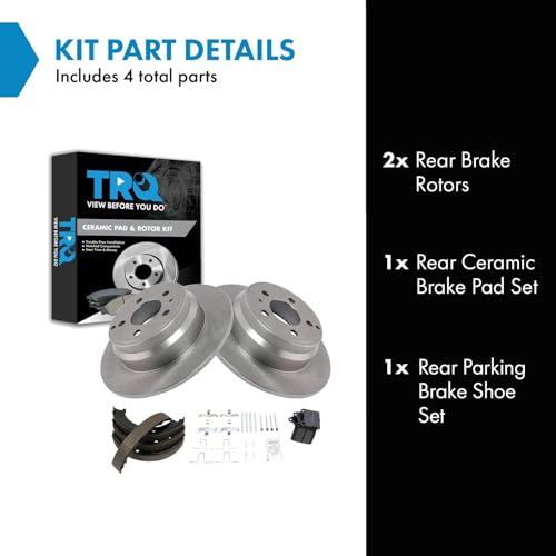 Image of TRQ Rear Brake Pad and Rotor Set Ceramic Parking Brake Shoe Compatible with 1994-1996 Volvo 850 1998-2004 C70 1998-2000 S70